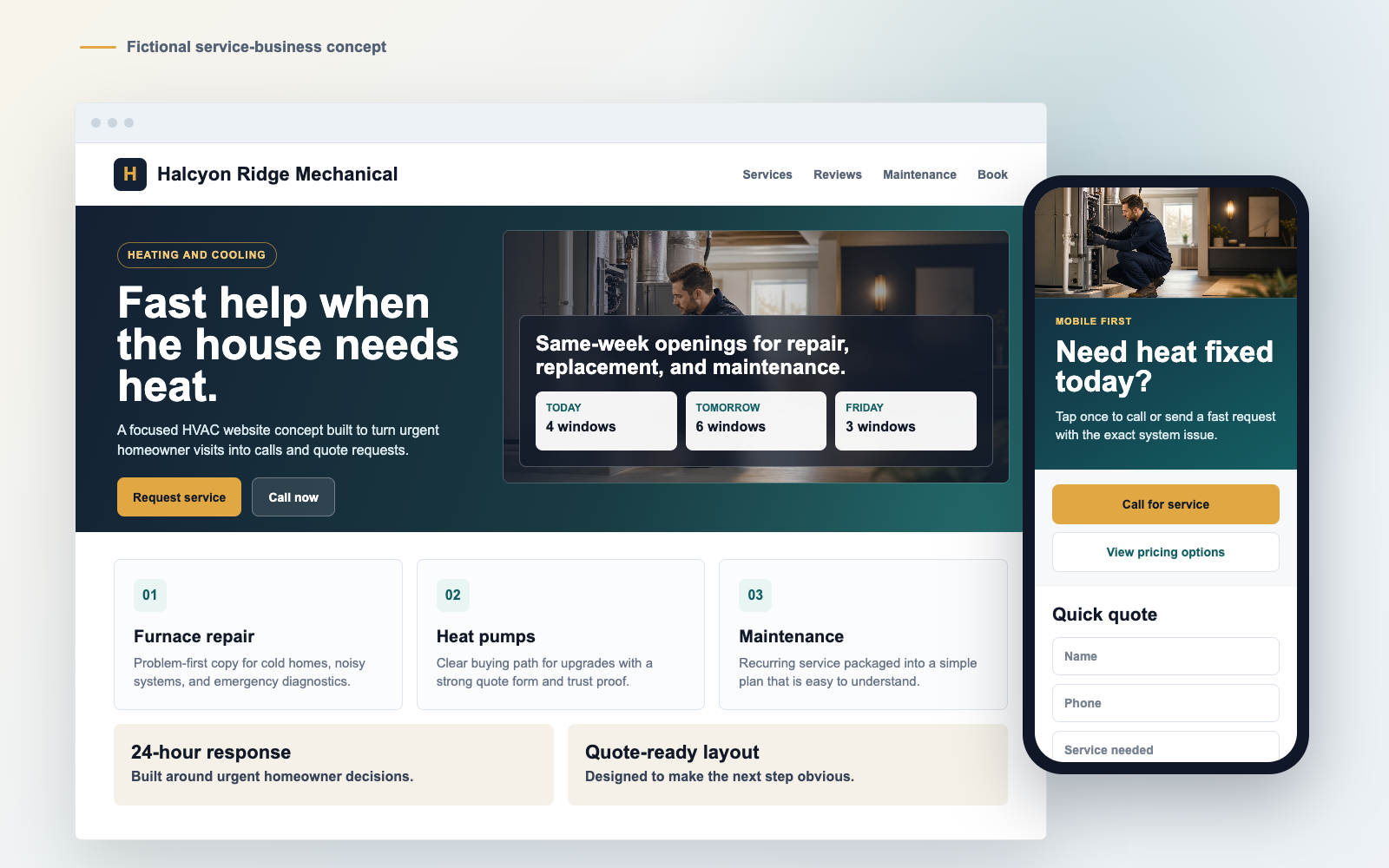 Fictional home-services website concept by Kailash Web Services